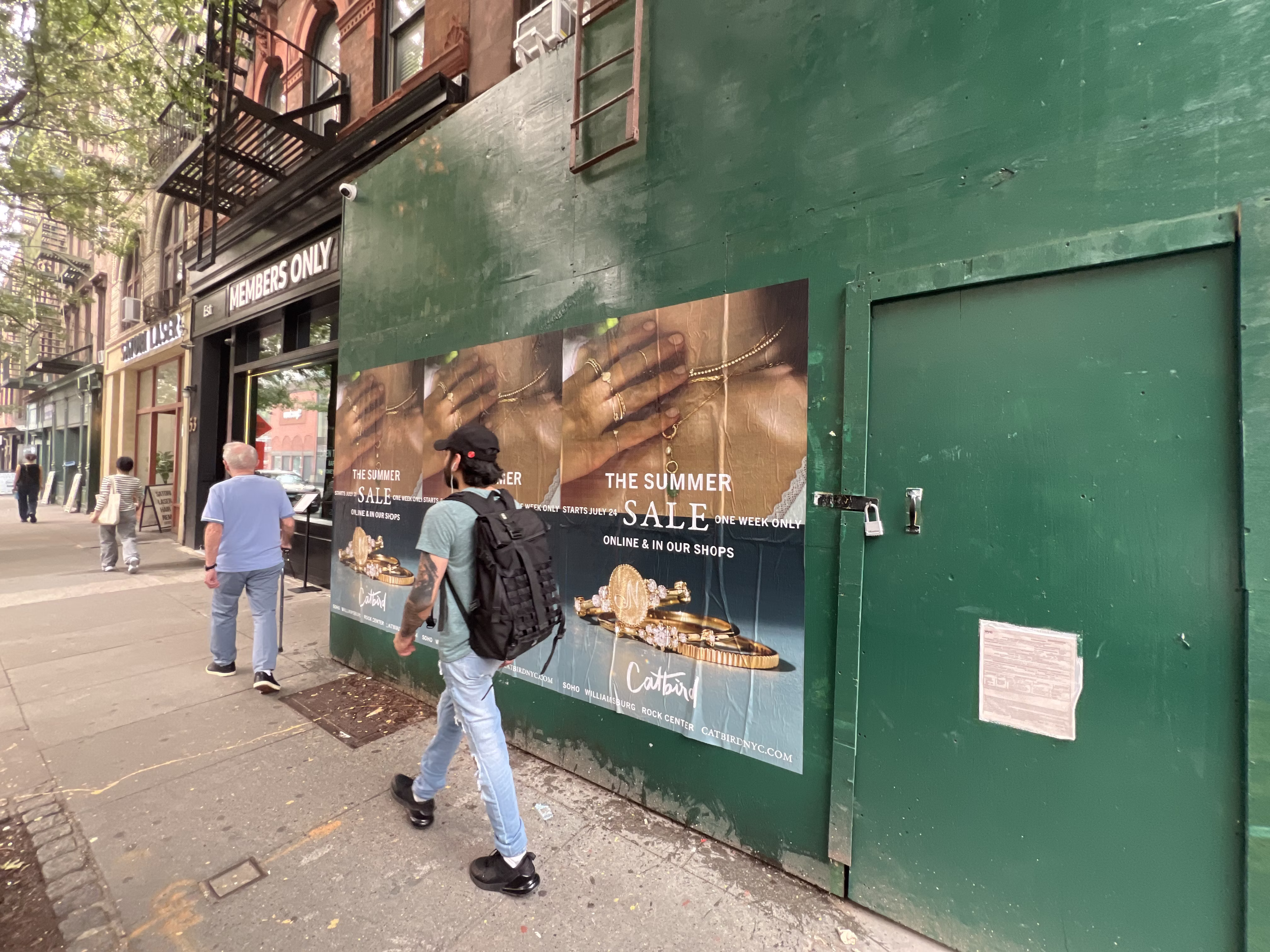 Catbird Summer Sale wild posting at 53 W 8th St