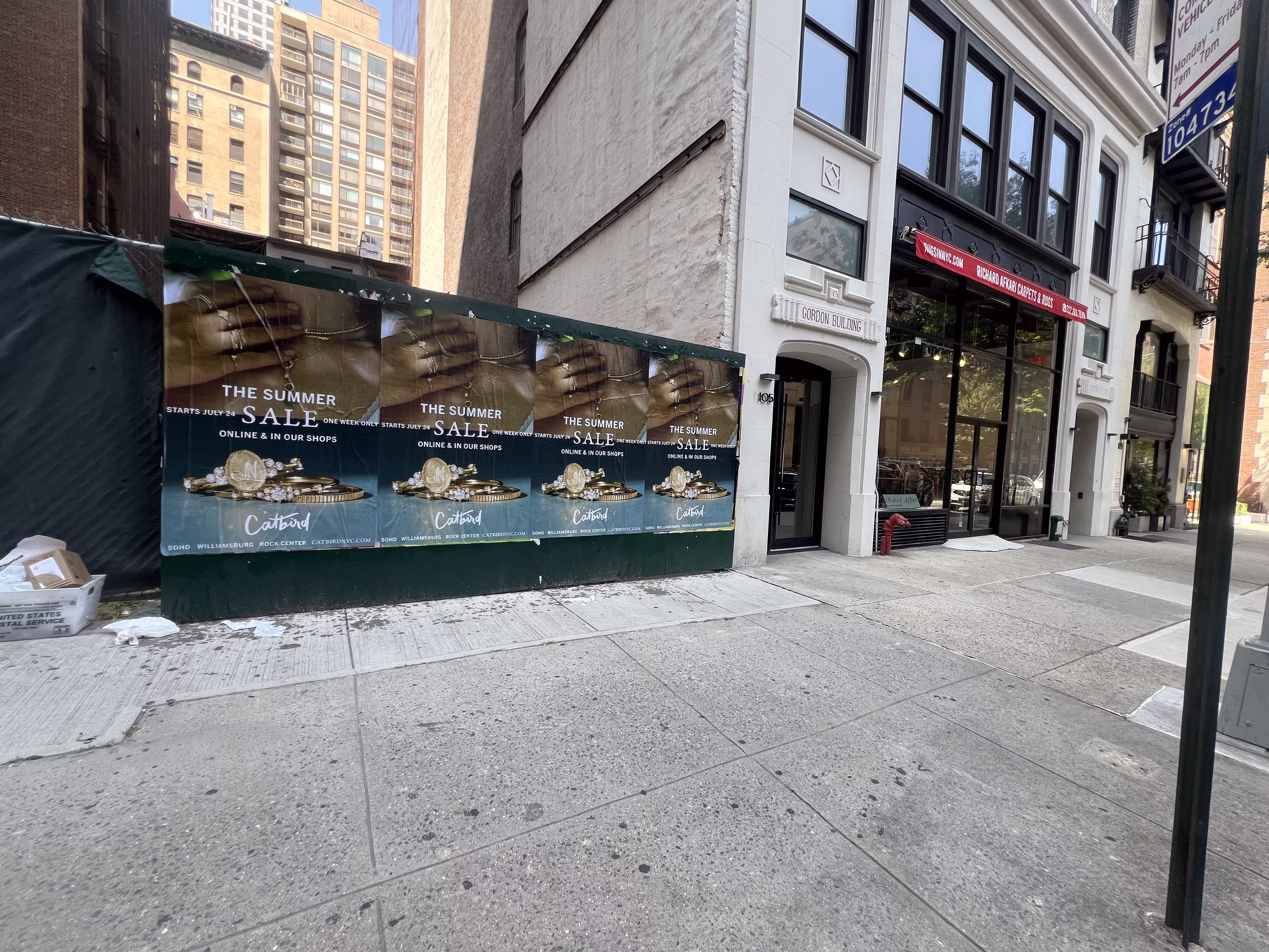 Catbird Summer Sale wild posting at 103 E 29th St